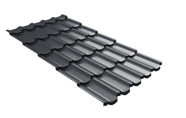 Металлочерепица квинта плюс с 3D резом 0,5 Satin RAL 7024 мокрый асфальт купить в Сыктывкаре